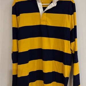 Club Room Men’s Large Yellow Navy Rugby Stripe Long Sleeve Shirt Classic Fit